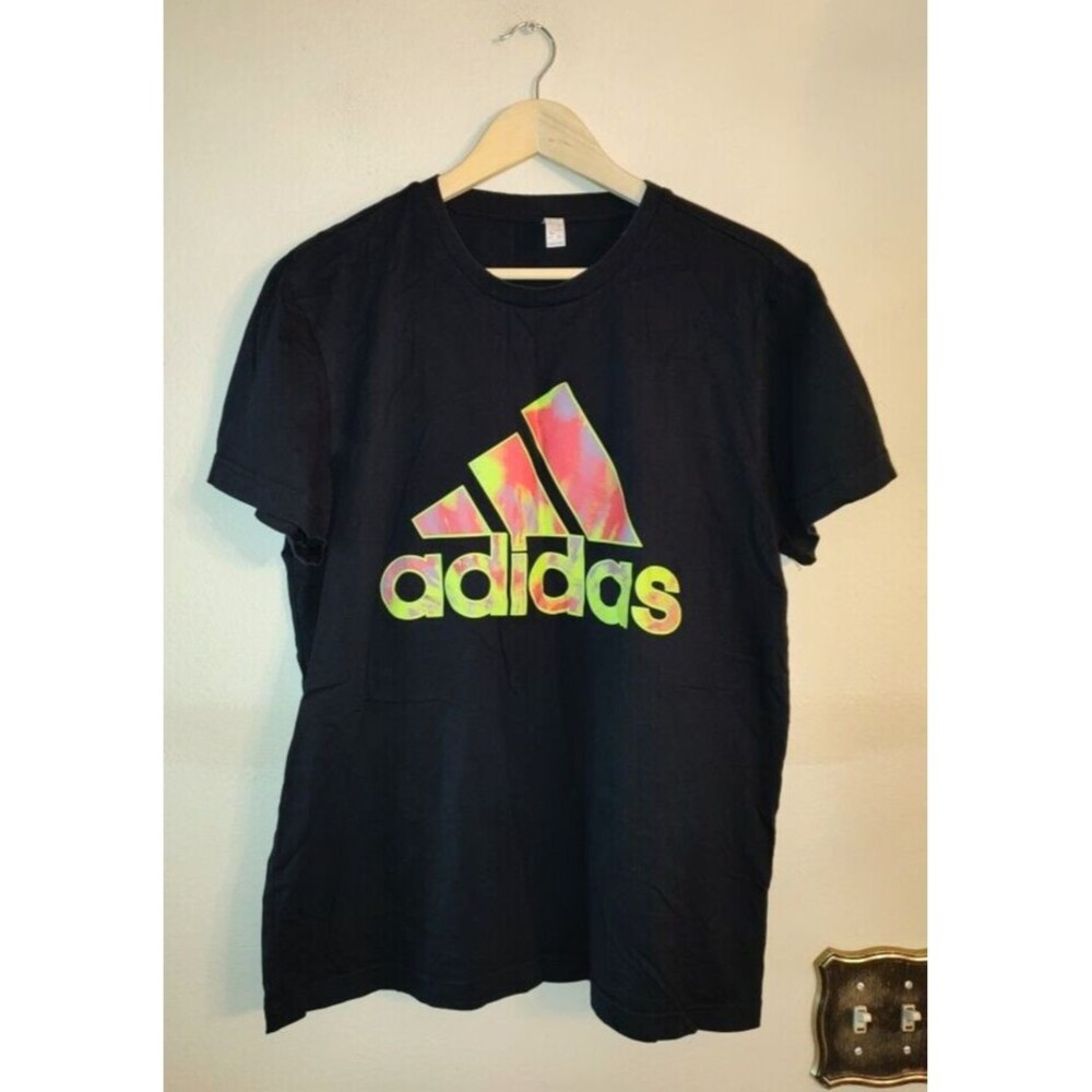 Men's Adidas Spell Out Black Cotton T Shirt Size Large